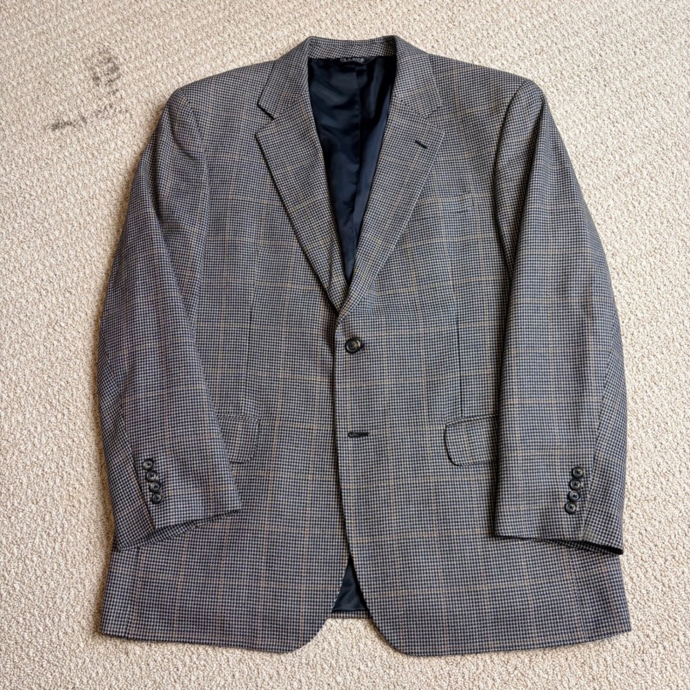 Jos. A. Bank 44R Silk Wool Houndstooth Windowpane Sport Coat Blazer Grey READ